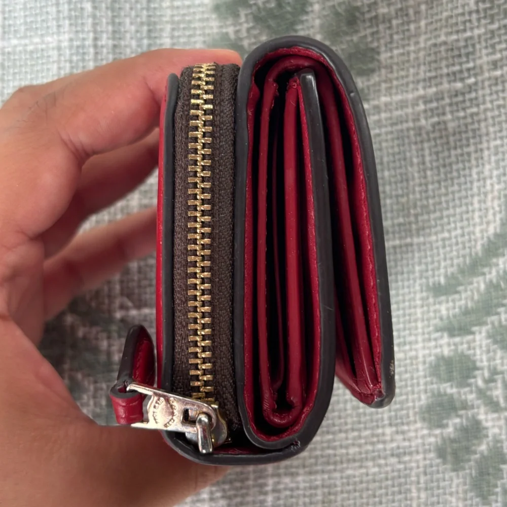 Coach Signature Compact Zip Wallet in Brown and Red